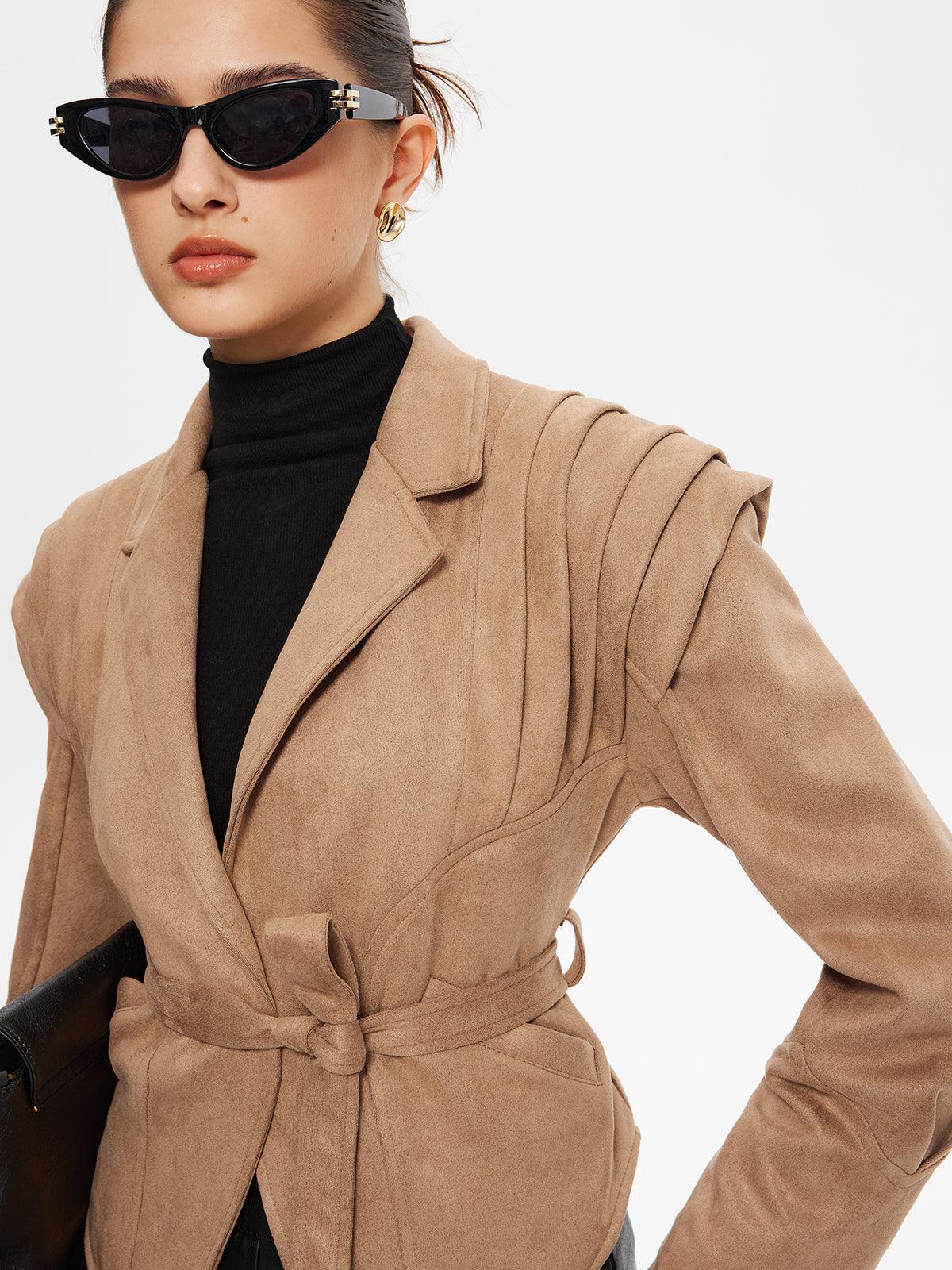 Camel Sculpted Suede Ceket