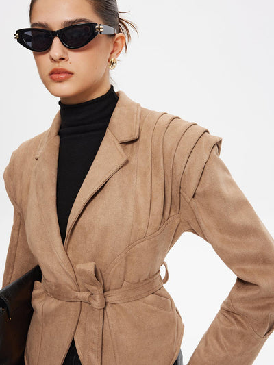 Camel Sculpted Suede Ceket