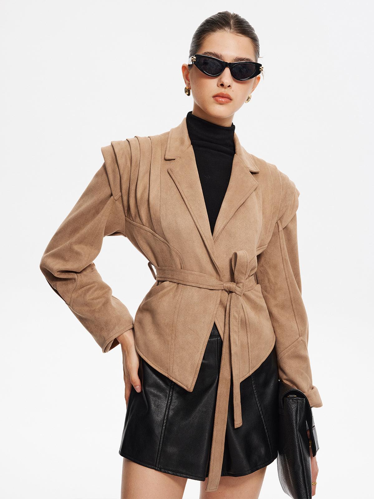 Camel Sculpted Suede Ceket