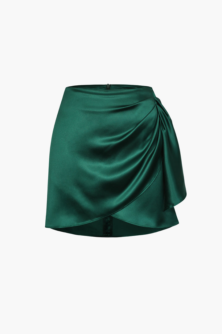 Knot Side Satin Wrap Skirt