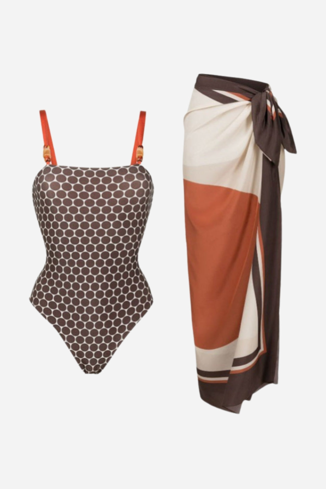 Geometric Brown Swimsuit & Sarong