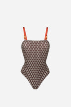 Geometric Brown Swimsuit & Sarong