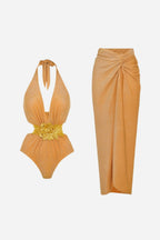 Elegant Gold Swimsuit & Sarong