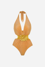 Elegant Gold Swimsuit & Sarong