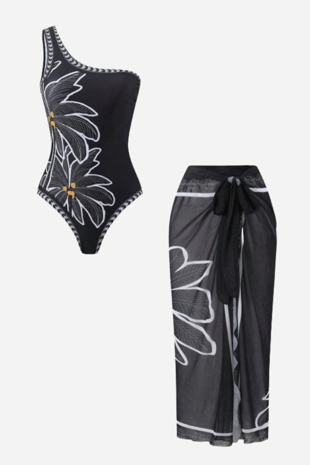 Noir Bloom Swimsuit & Pareo Set