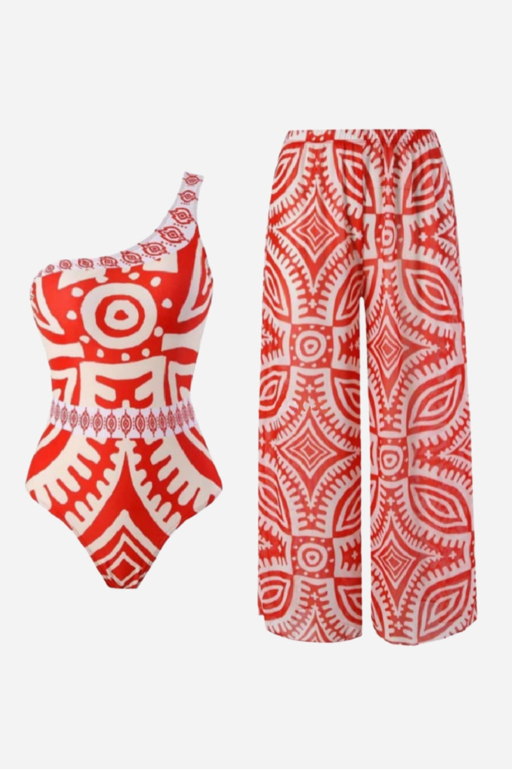 Coral Tribal Swimsuit & Trouser Set