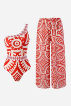 Coral Tribal Swimsuit & Trouser Set