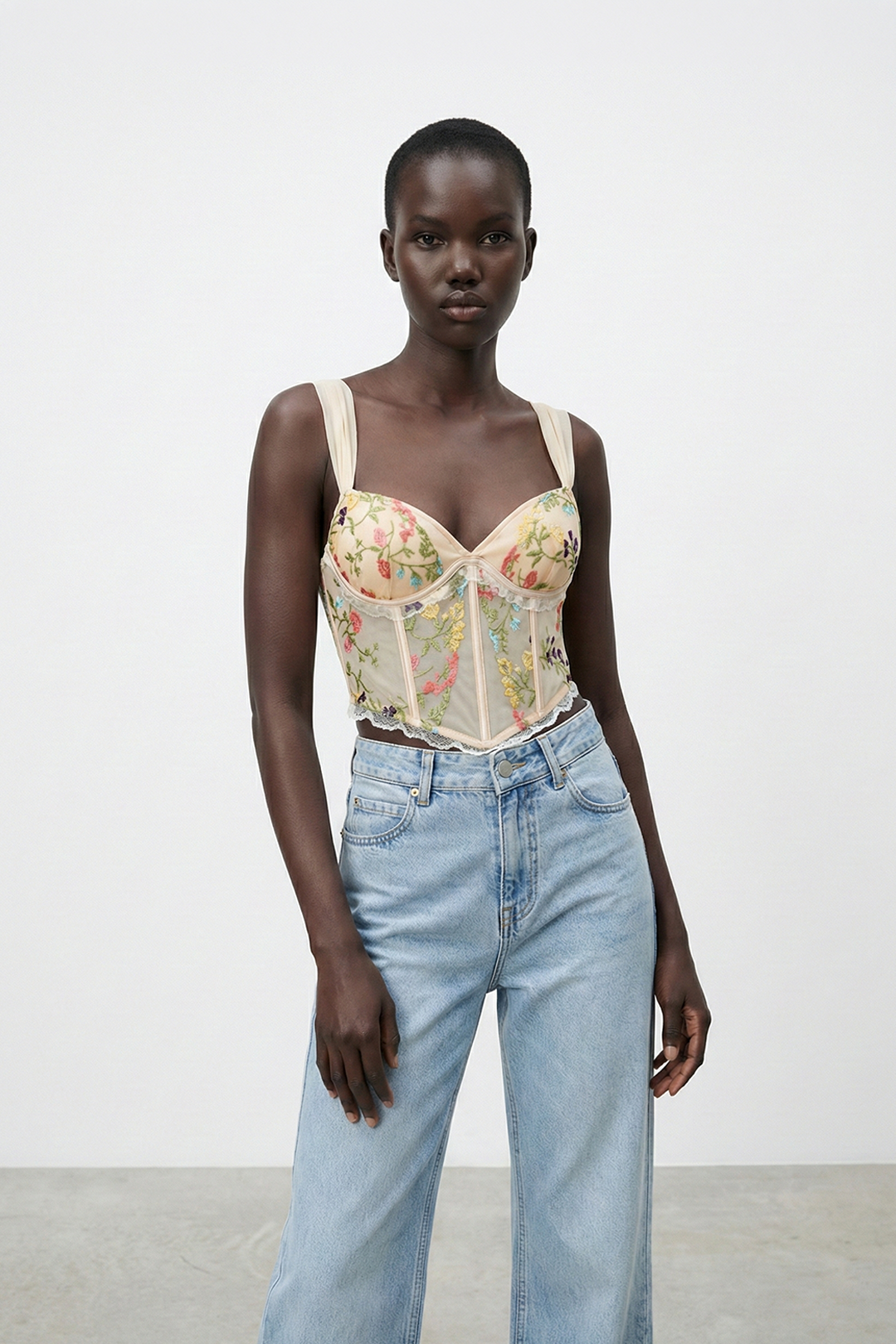 Çiçek Desenli Korse Üst