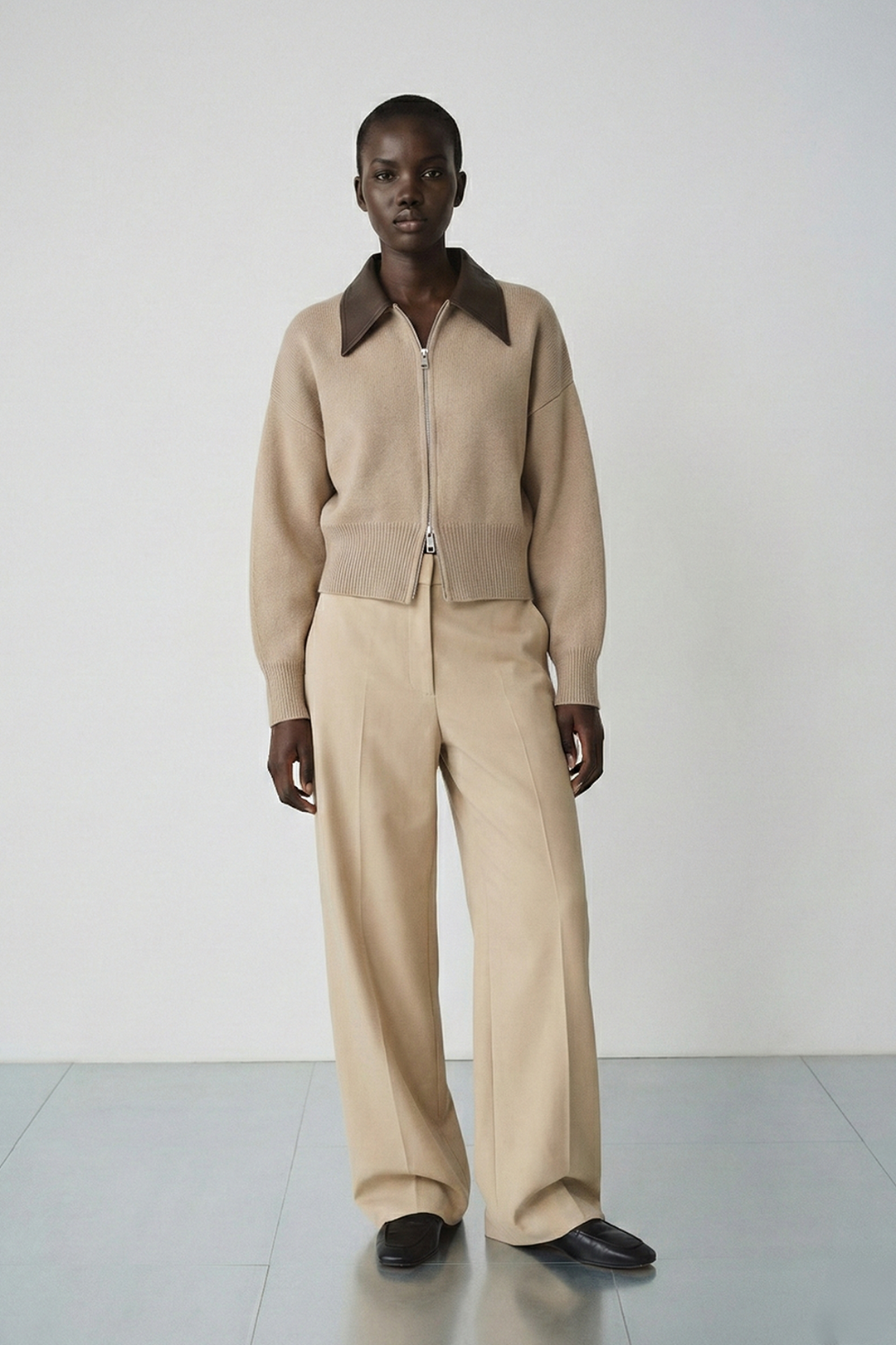 Fermuarlı Yaka Örme Ceket 