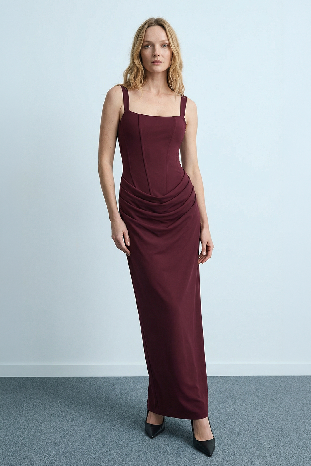 Büzgülü Midi Elbise