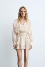 Kemerli Kruvaze Mini Elbise 