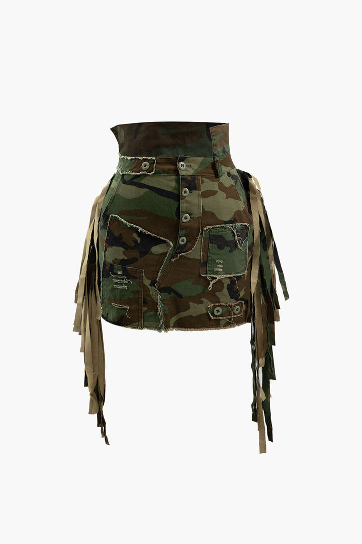 Camo Frayed Patchwork Skirt