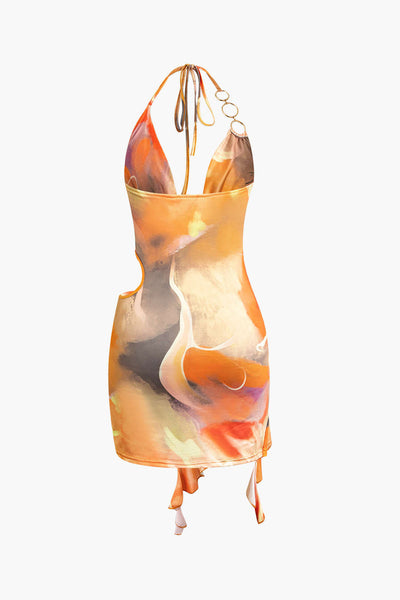 Abstract Print Halter Elbise