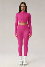 Women's Sports Sets:Stand Collar Cropped Jacket And Leggings