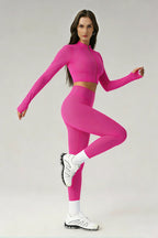 Women's Sports Sets:Stand Collar Cropped Jacket And Leggings