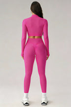 Women's Sports Sets:Stand Collar Cropped Jacket And Leggings