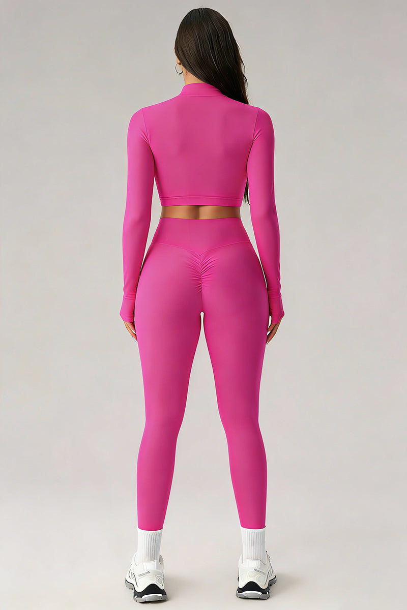 Women's Sports Sets:Stand Collar Cropped Jacket And Leggings