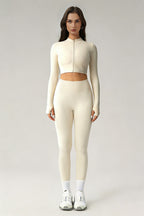 Women's Sports Sets:Stand Collar Cropped Jacket And Leggings