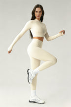 Women's Sports Sets:Stand Collar Cropped Jacket And Leggings