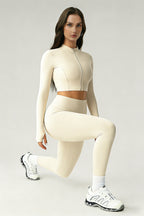 Women's Sports Sets:Stand Collar Cropped Jacket And Leggings