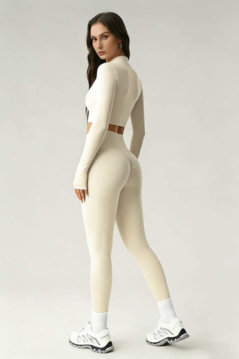 Women's Sports Sets:Stand Collar Cropped Jacket And Leggings