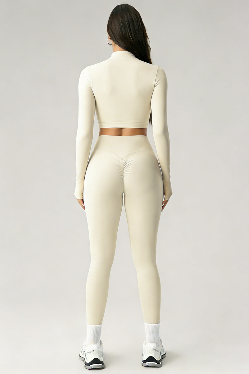 Women's Sports Sets:Stand Collar Cropped Jacket And Leggings