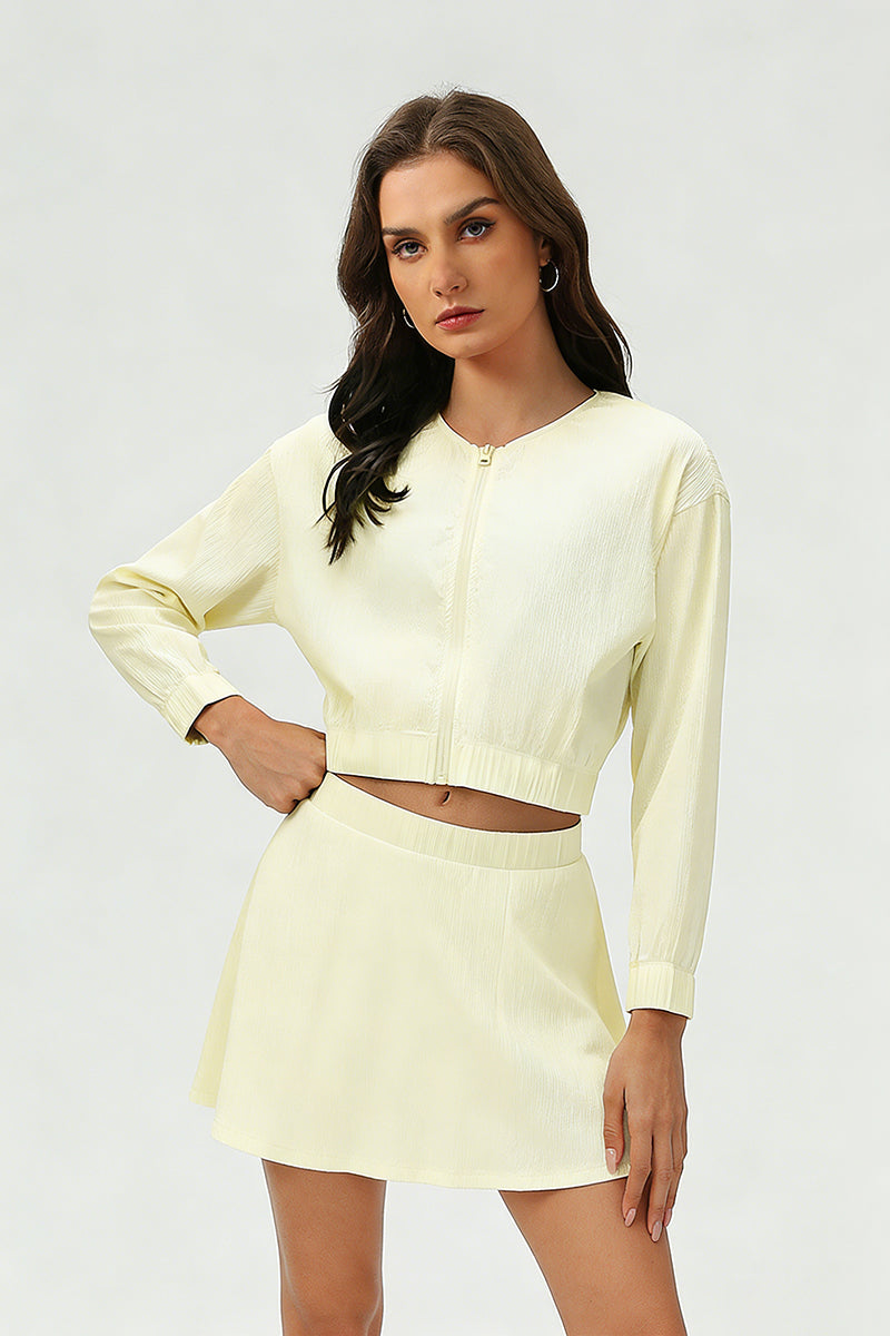 Women's Summer Set:Cropped Full Zipper Jacket And Skirt