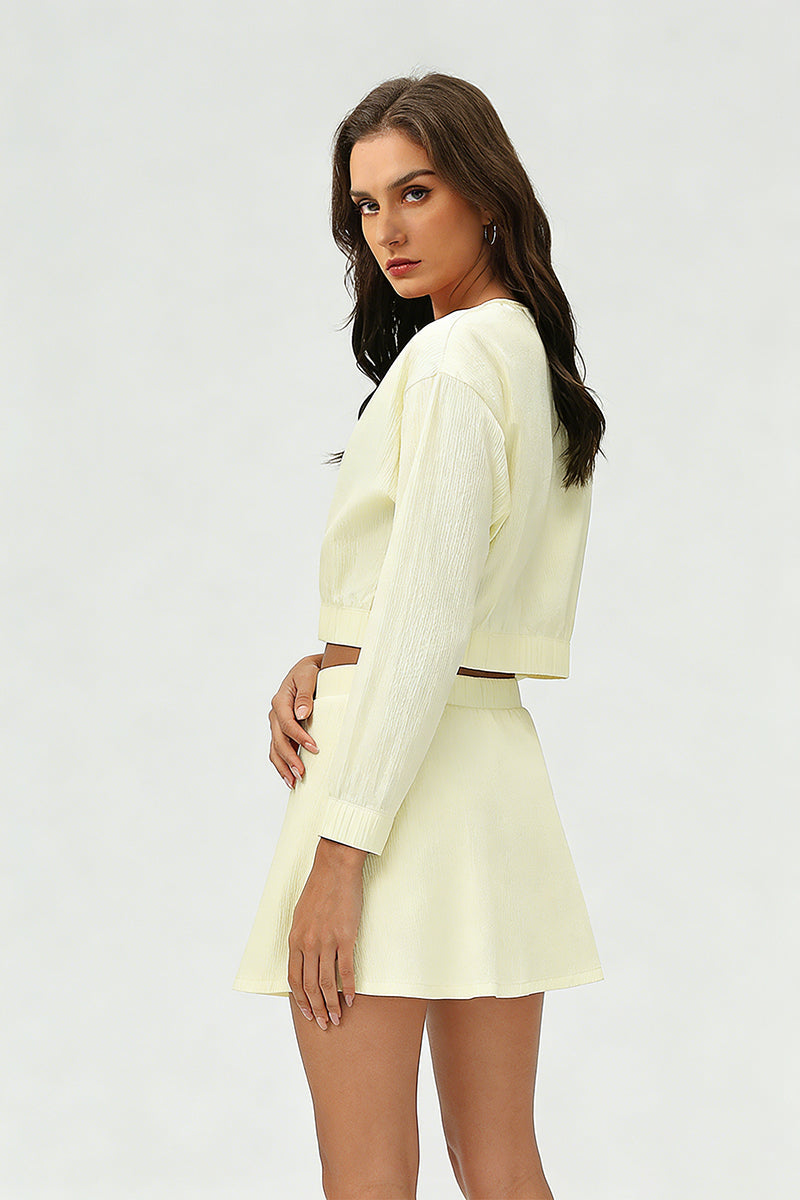 Women's Summer Set:Cropped Full Zipper Jacket And Skirt