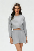 Women's Summer Set:Cropped Full Zipper Jacket And Skirt