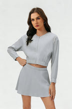Women's Summer Set:Cropped Full Zipper Jacket And Skirt