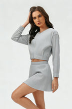 Women's Summer Set:Cropped Full Zipper Jacket And Skirt