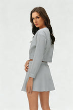 Women's Summer Set:Cropped Full Zipper Jacket And Skirt