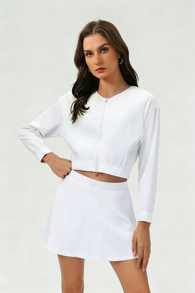 Women's Summer Set:Cropped Full Zipper Jacket And Skirt