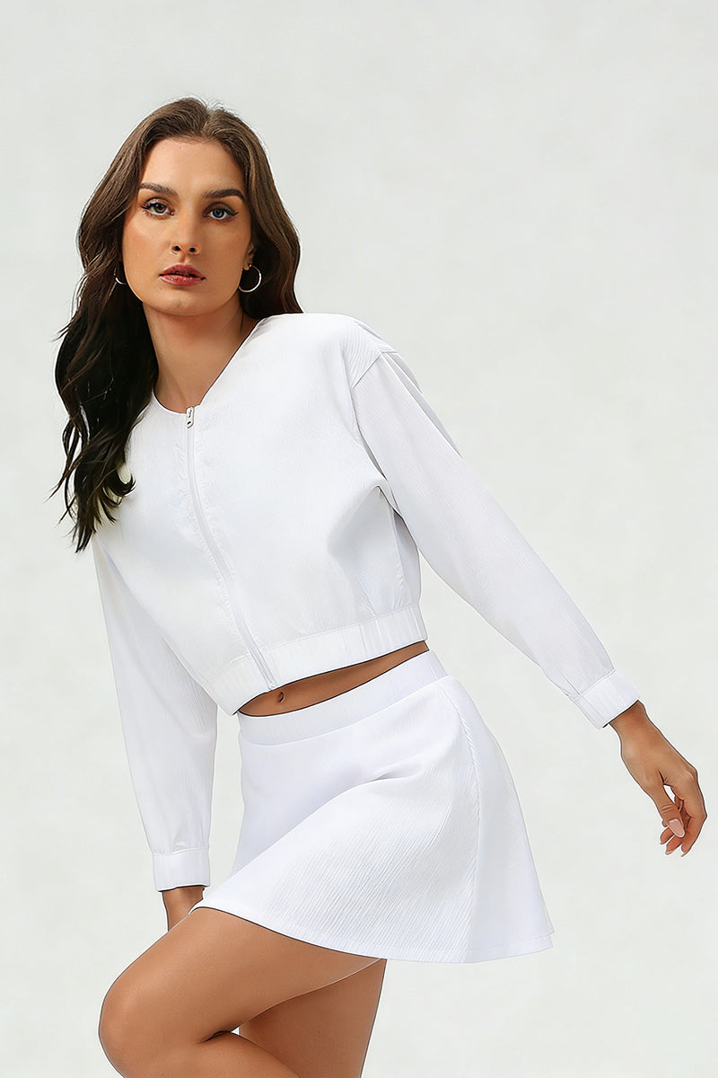 Women's Summer Set:Cropped Full Zipper Jacket And Skirt