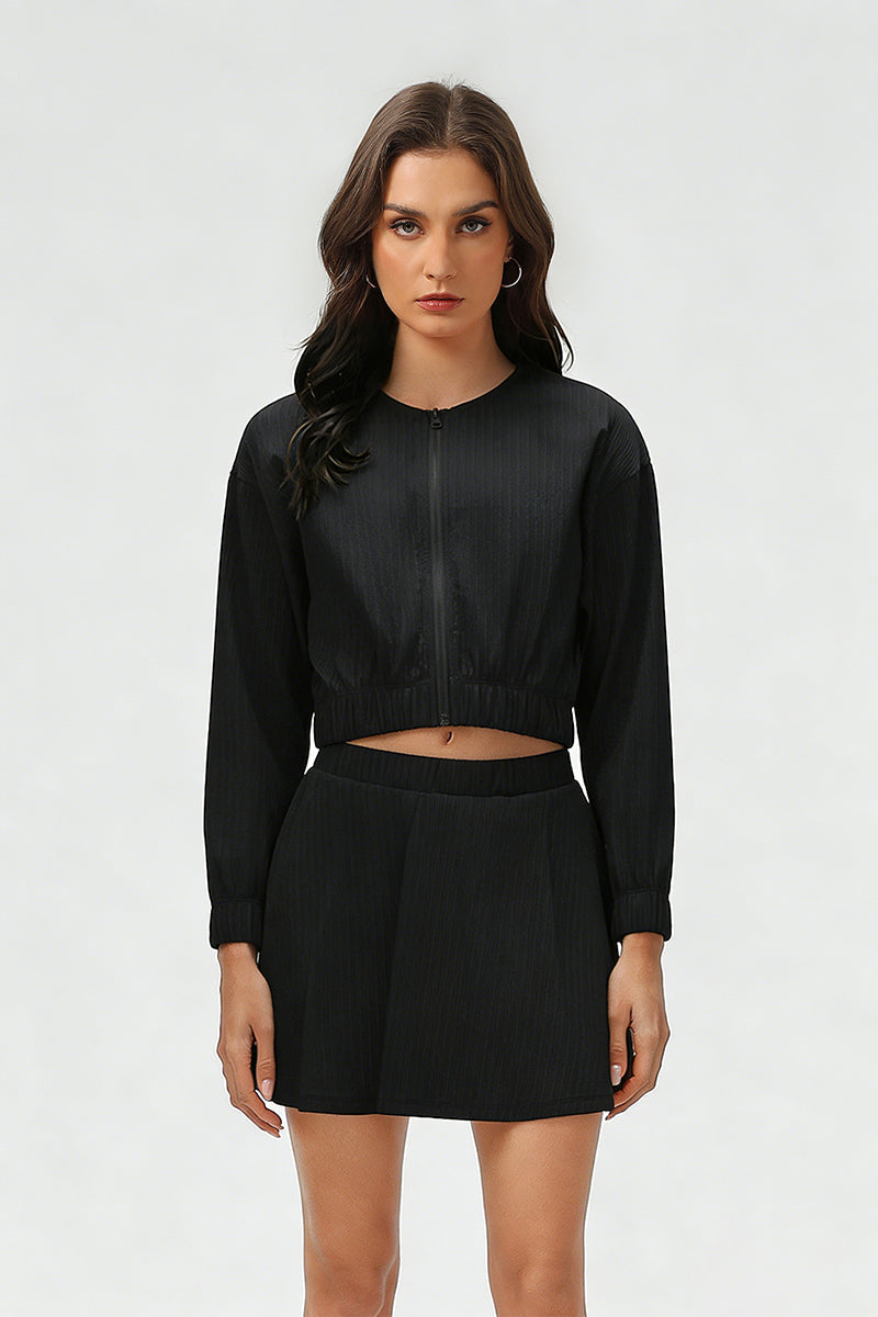 Women's Summer Set:Cropped Full Zipper Jacket And Skirt