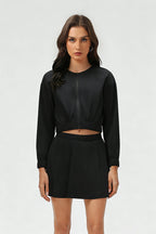 Women's Summer Set:Cropped Full Zipper Jacket And Skirt