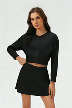 Women's Summer Set:Cropped Full Zipper Jacket And Skirt