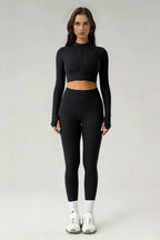 Women's Sports Sets:Stand Collar Cropped Jacket And Leggings