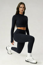 Women's Sports Sets:Stand Collar Cropped Jacket And Leggings