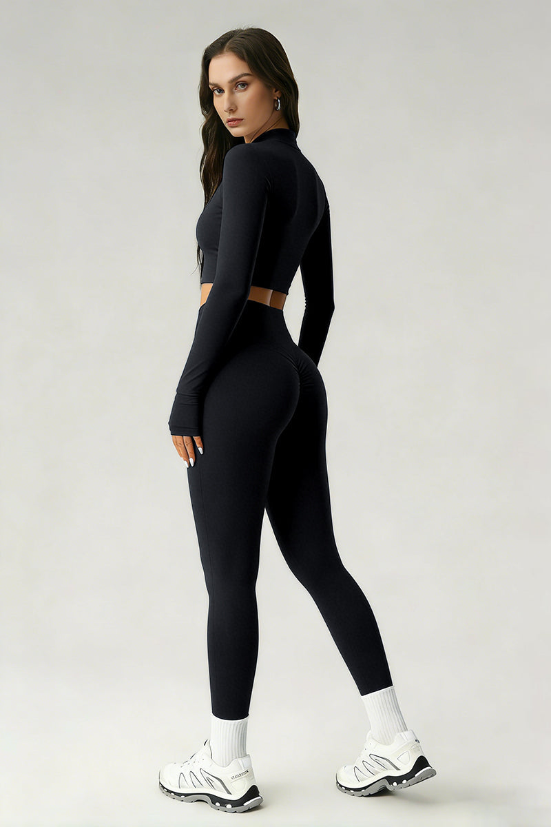 Women's Sports Sets:Stand Collar Cropped Jacket And Leggings