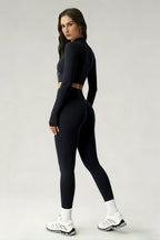 Women's Sports Sets:Stand Collar Cropped Jacket And Leggings
