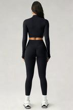 Women's Sports Sets:Stand Collar Cropped Jacket And Leggings