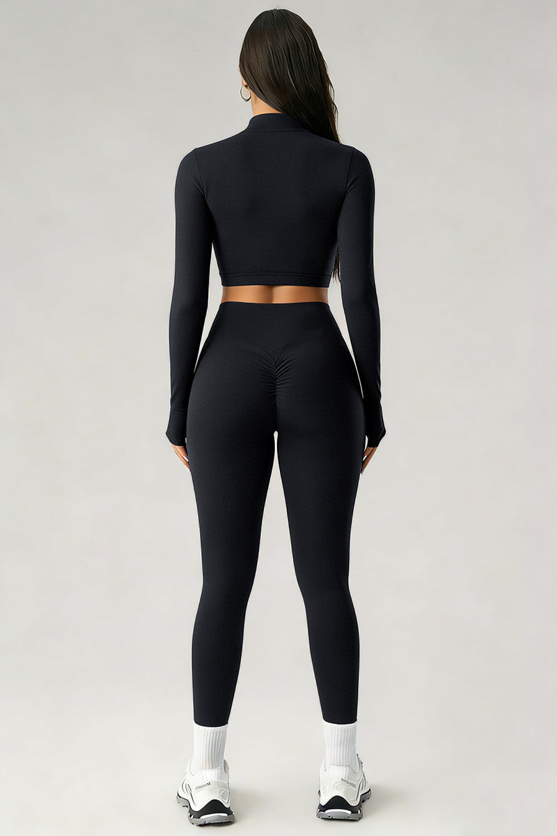 Women's Sports Sets:Stand Collar Cropped Jacket And Leggings