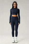 Women's Sports Sets:Stand Collar Cropped Jacket And Leggings