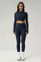 Women's Sports Sets:Stand Collar Cropped Jacket And Leggings
