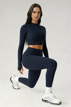 Women's Sports Sets:Stand Collar Cropped Jacket And Leggings