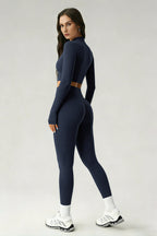 Women's Sports Sets:Stand Collar Cropped Jacket And Leggings