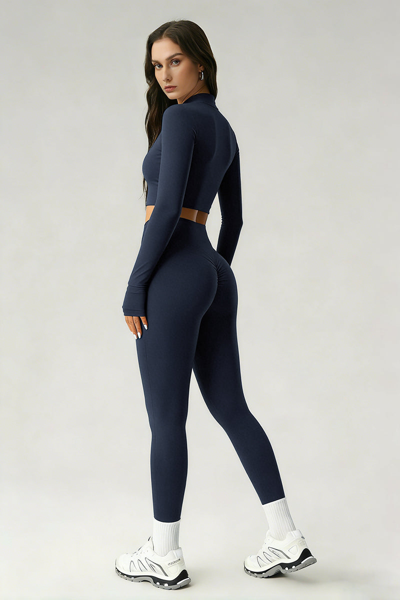 Women's Sports Sets:Stand Collar Cropped Jacket And Leggings