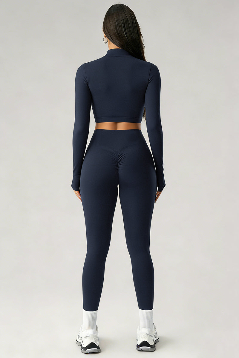 Women's Sports Sets:Stand Collar Cropped Jacket And Leggings