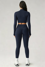 Women's Sports Sets:Stand Collar Cropped Jacket And Leggings